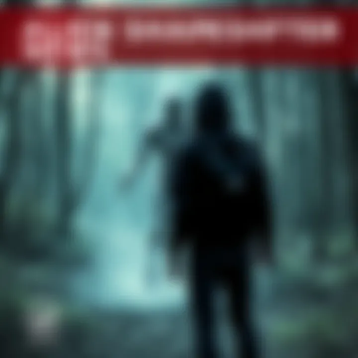Alien Shapeshifter Encounter A person stands in the woods, shocked, as a figure morphs in the shadows, resembling an alien shapeshifter.