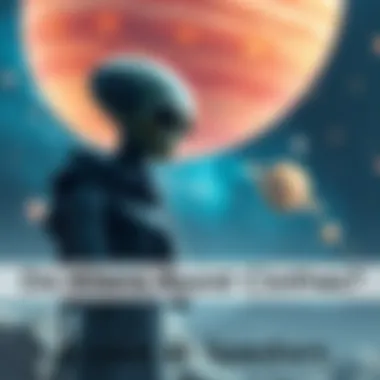 An alien figure thoughtfully considering clothing while surrounded by stars and planets