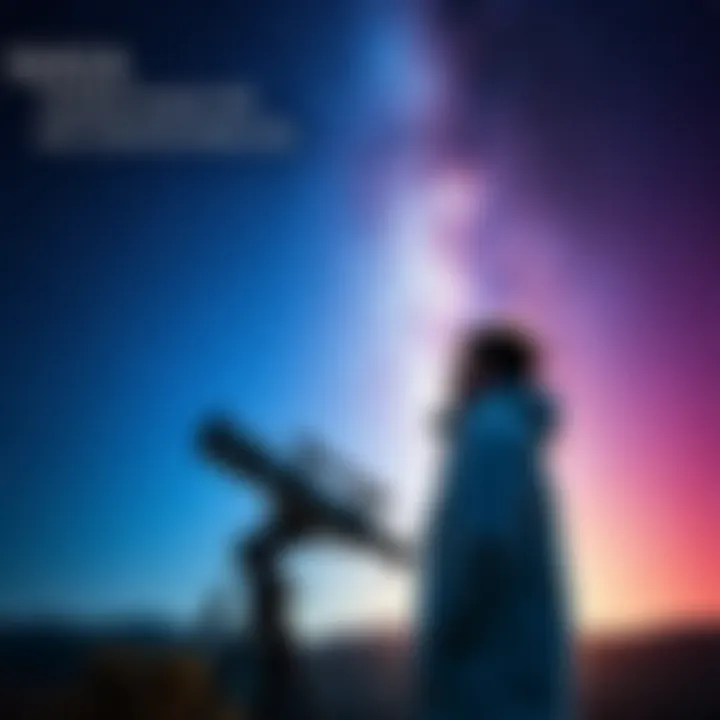 A NASA scientist looking at a starry sky with a telescope, pondering the silence of alien communication.