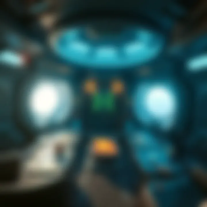 A view of an alien craft's unique interior showcasing unusual technology and design features
