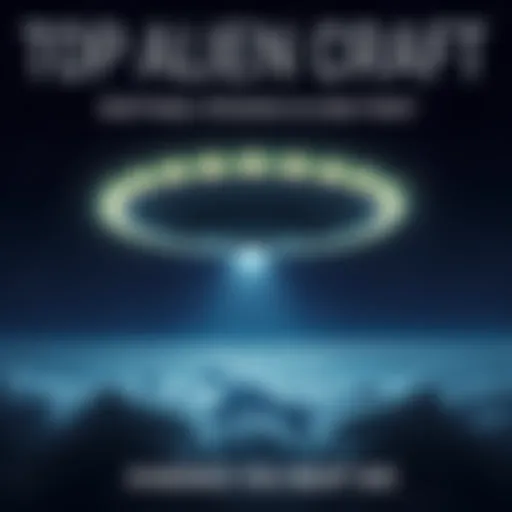 A glowing unidentified flying object hovering in the starry night sky, casting light on the surrounding clouds.
