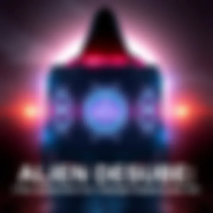 A glowing cube with mysterious symbols emitting signals, surrounded by a shadowy figure resembling a Pentagon employee.