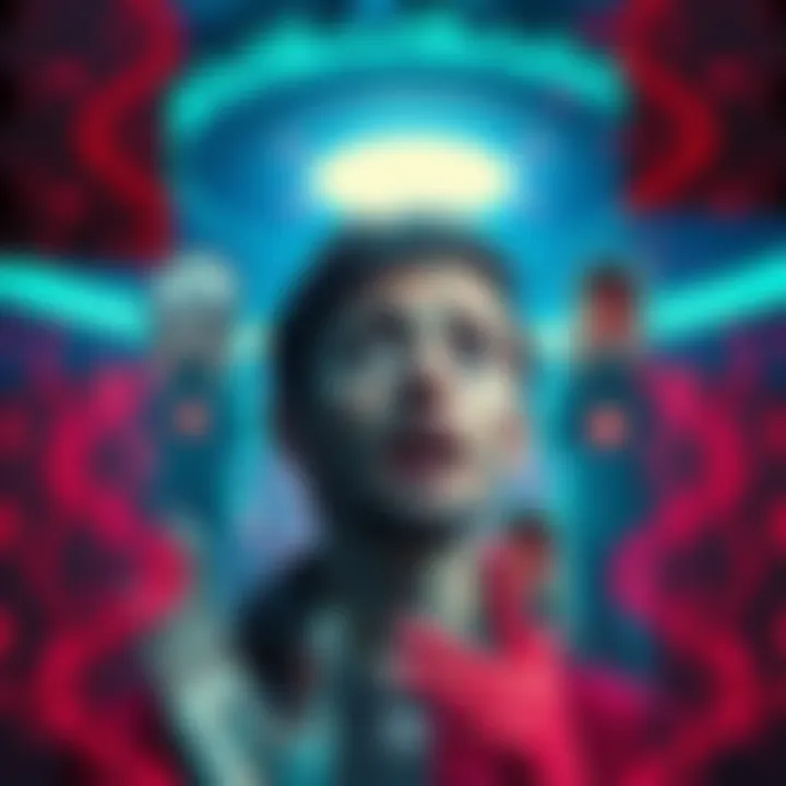 A collage showing a person looking confused with a bright light above, symbolizing alien encounters and mind control themes related to MK Ultra.