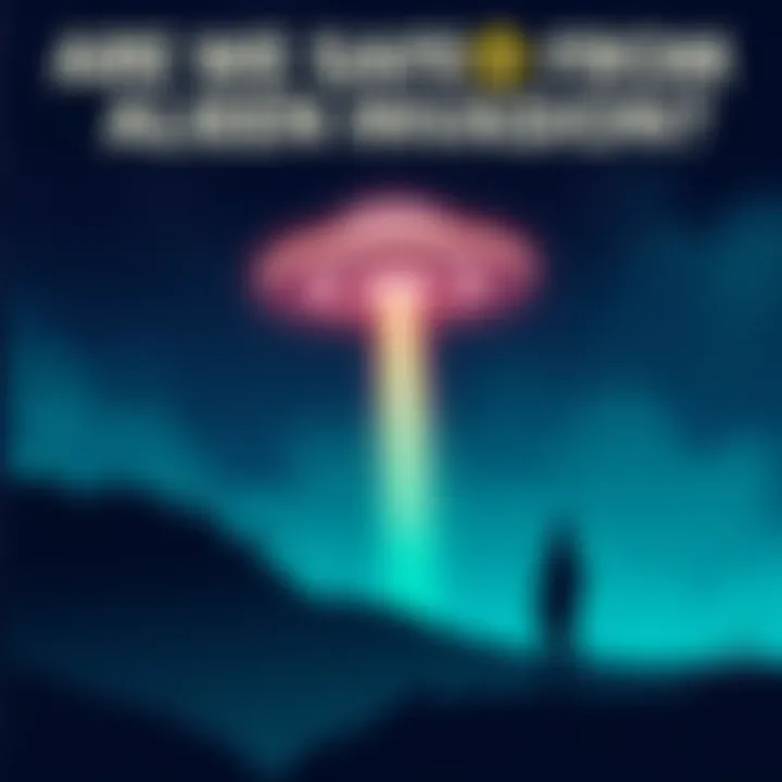 Alien Encounter Concept An illustration showing a bright UFO in the night sky with a silhouette of a person looking up in curiosity.