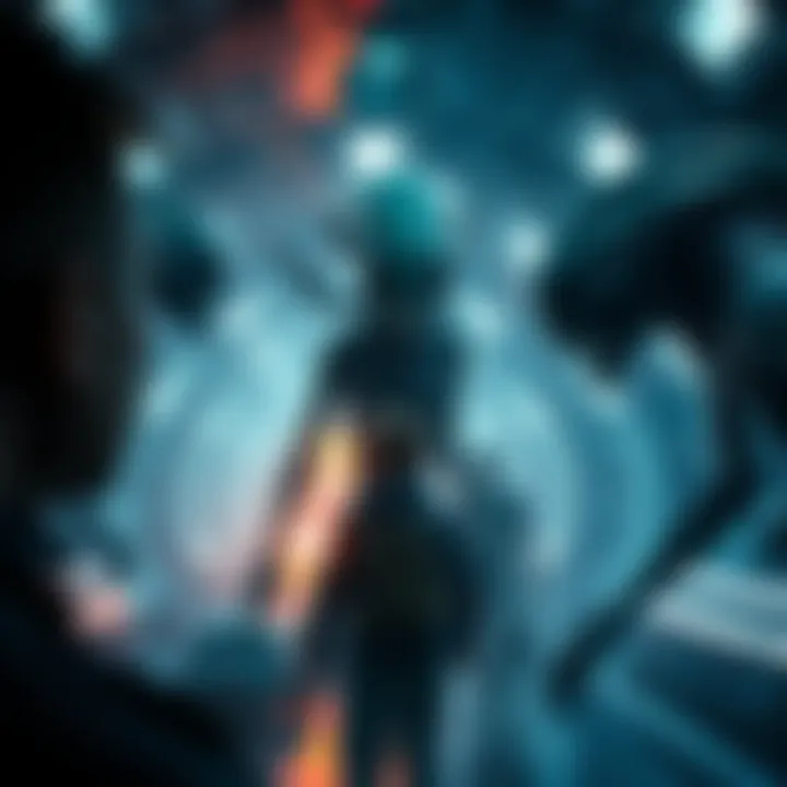 Alien Encounter in Film A scene from a sci-fi film showing extraterrestrial beings interacting with humans in a futuristic setting