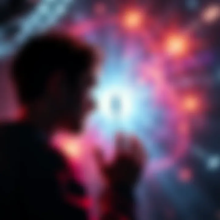 Alien Encounter in Near-Death Experience A person experiencing a near-death experience looking at a bright light and seeing an alien figure, depicting a cosmic connection.