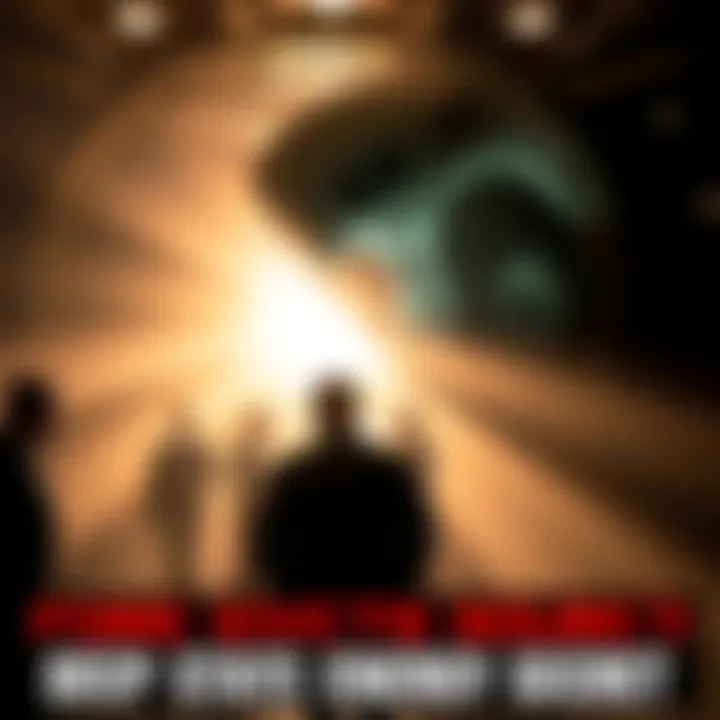 A futuristic energy source with alien technology emitting light, surrounded by shadows of government officials discussing in secrecy.