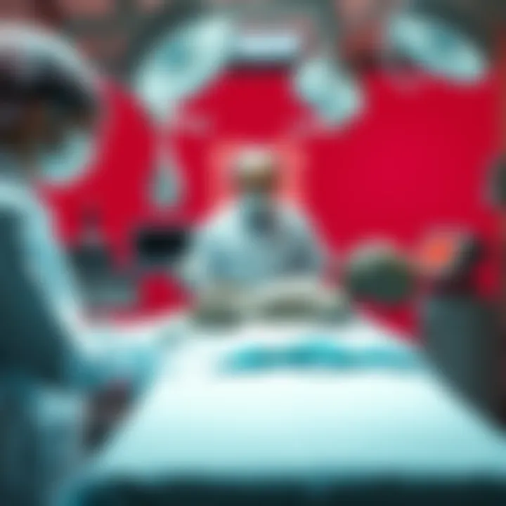 Alien Examination A scientist examining an alien body on an operating table with lab equipment in a sterile environment