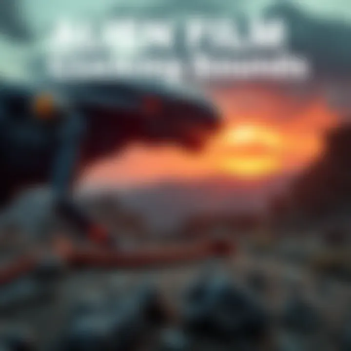 A scene from an alien movie featuring a character making clicking sounds through their unique language, set in a dramatic landscape with sci-fi elements.