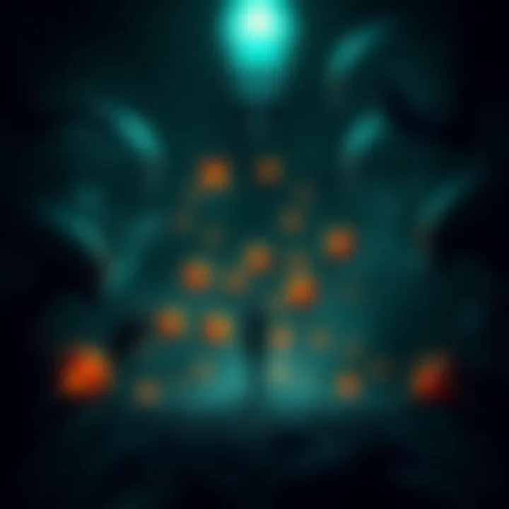 A dark scene showing a figure surrounded by shadowy alien forms, with visible emotional bursts in the air, representing fear and sadness.