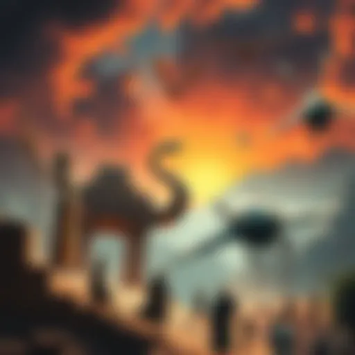 A depiction of ancient civilizations like the Egyptians, Incas, and Chinese with alien figures assisting them, contrasting with a separate scene of European development.