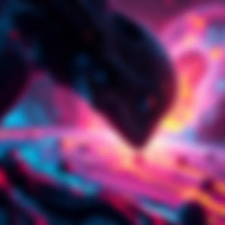 A visualization of alien information theory with abstract shapes and vibrant colors representing different dimensions and perceptions