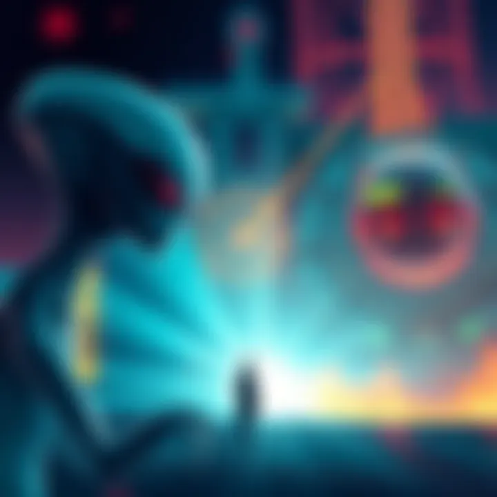 Alien Intelligence Concept An illustration showing aliens communicating through light near the CERN supercollider with an image of Susan Dell in the background.