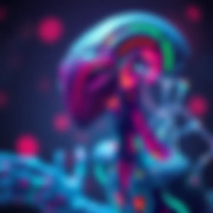An imaginative representation of an alien being with biological features, showcasing vibrant colors and intricate patterns, symbolizing advanced biological intelligence.