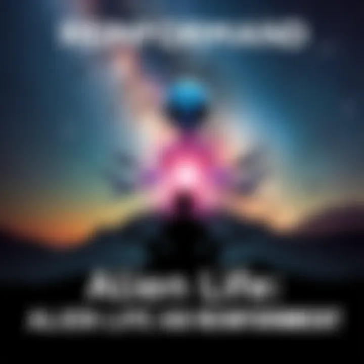 A collage showing a starry sky, an alien figure, and a silhouette of a person meditating, representing the themes of extraterrestrial life and reincarnation.