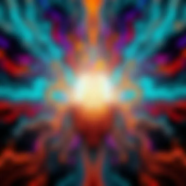 An abstract representation of alien consciousness with swirling colors and shapes, symbolizing different forms of awareness and perception beyond human understanding.