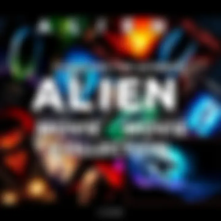 A collection of popular alien-themed movie posters displayed together, showcasing iconic films from the genre.