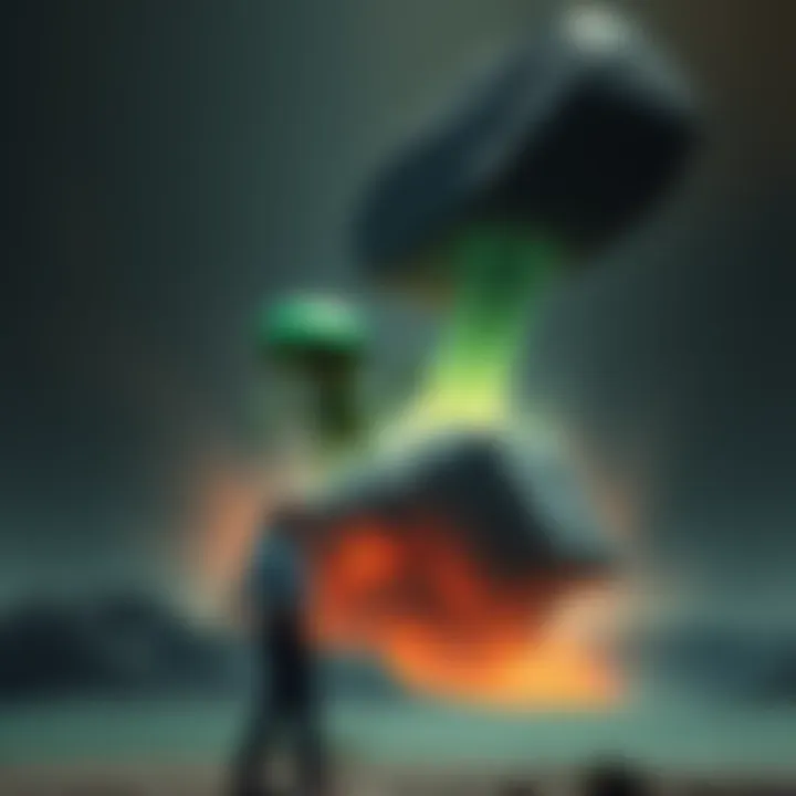 A green organism emerging from a meteorite in Mexico, transforming into a larger black entity, with a man nearby showing signs of illness