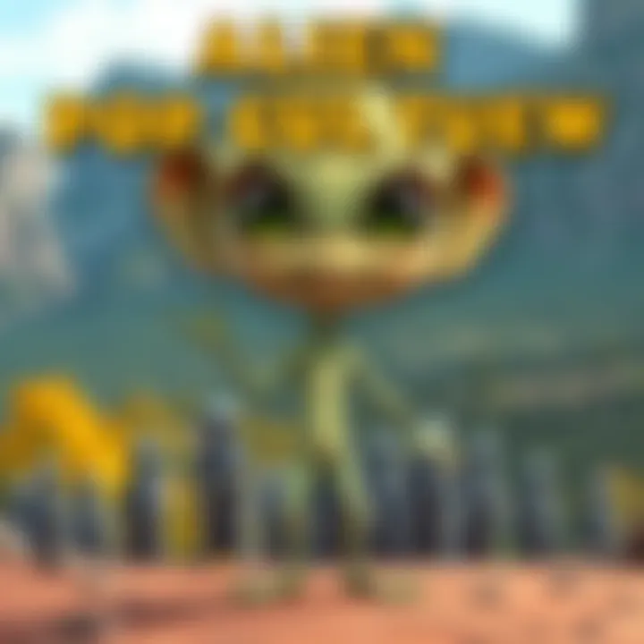 Alien Pop Culture Show A cartoon depicting a comedic alien character shapeshifting with humor, alongside gray beings and a scenic national park background