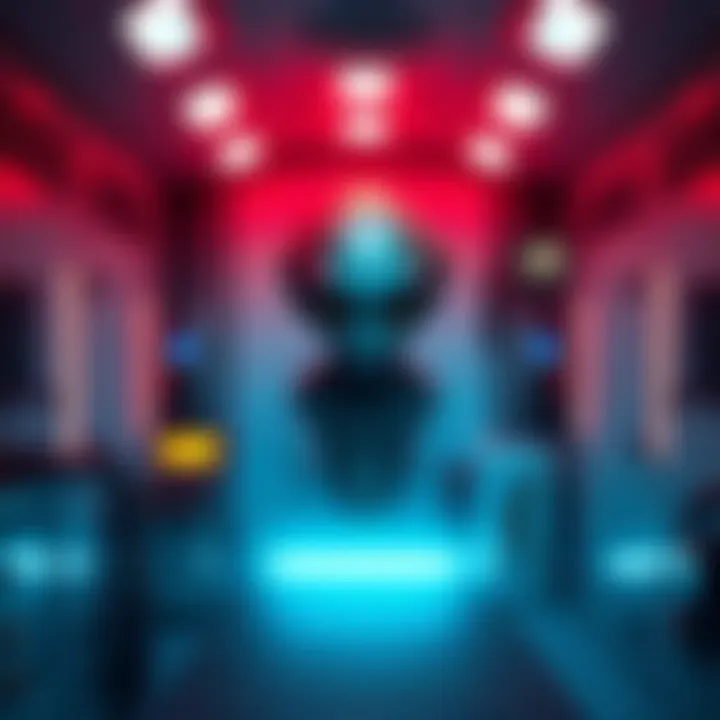 A representation of an extraterrestrial being kept in a sealed room with high-tech equipment and dim lighting, suggesting isolation.