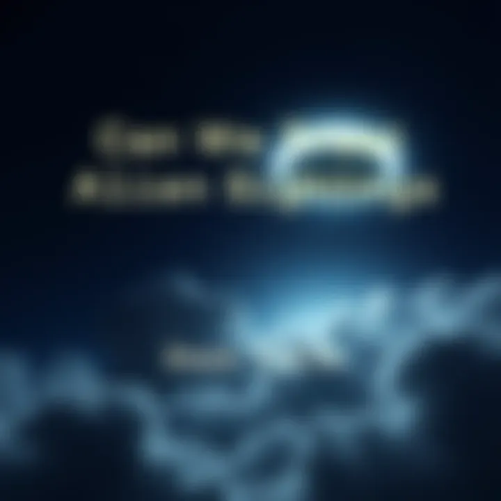 A dark sky with a bright light representing an alien spacecraft, surrounded by clouds.
