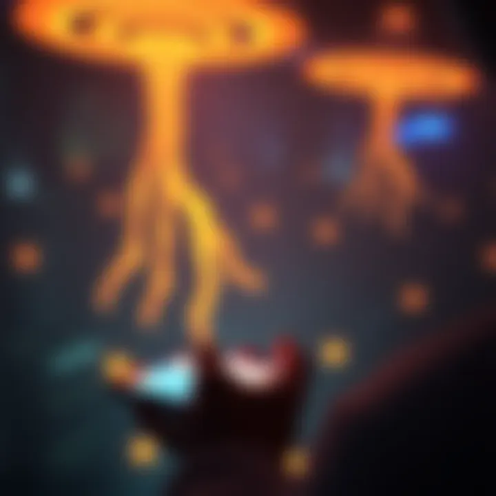 A person looking at a smartphone with glowing signals in the background, symbolizing alien communication through devices