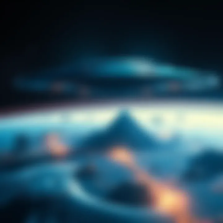 An illustration of an alien spacecraft hovering above a city, representing potential alien contact and humanity's fears.