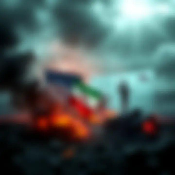 A visual representation of alien technology impacting a battlefield, with a U.S. flag and Iranian symbols in the background.