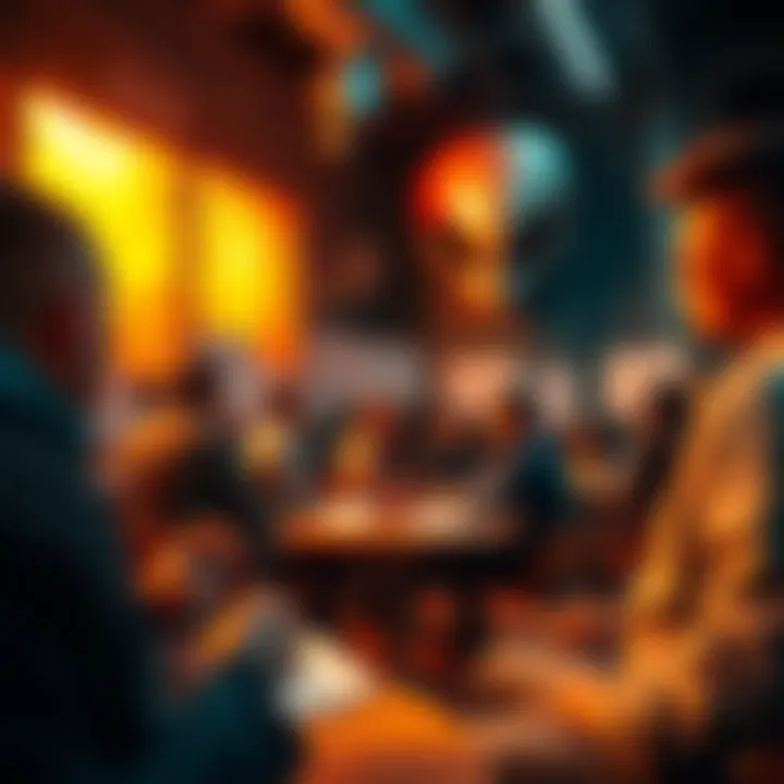 A group of people discussing theories about alien revelations with signs and notes around them