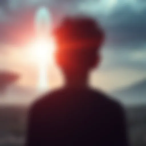 A person looking at a hidden location believed to be an alien training site with unusual lights in the sky.