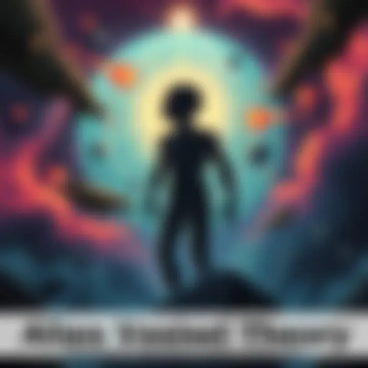 Alien Vessel Theory An illustration of a human silhouette surrounded by cosmic elements, representing the idea of being a vessel for alien hosts across dimensions.