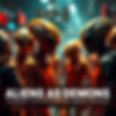 Aliens Disguised as Humans Alien beings wearing human suits blend into a crowd, using advanced technology to manipulate their surroundings.