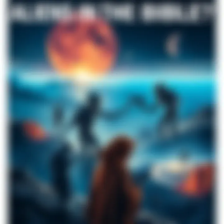 An artistic interpretation of biblical scenes showing aliens interacting with people and technology, featuring a sea in the background.