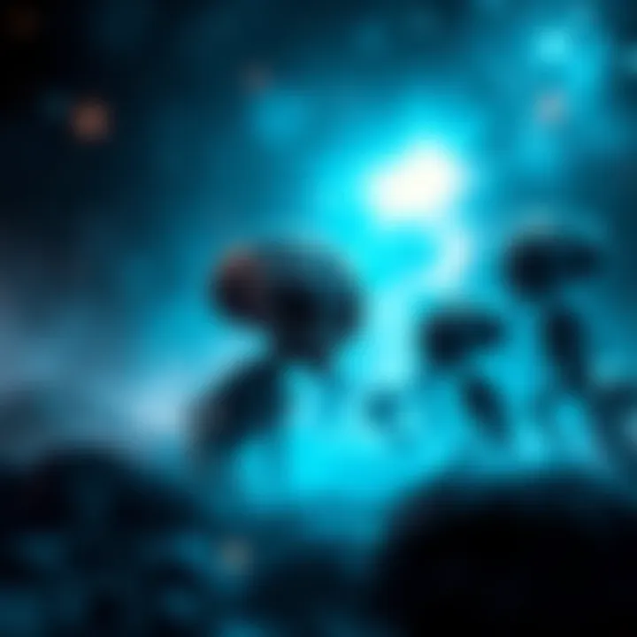 A representation of aliens hiding among stars, suggesting a connection to dark matter.