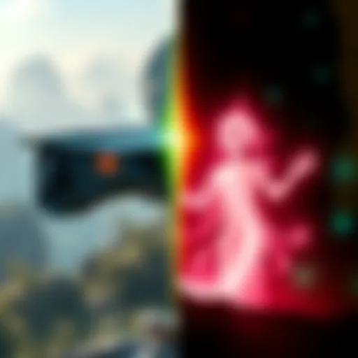 A split image showing one side with a futuristic spaceship and the other with a glowing spiritual figure surrounded by light.