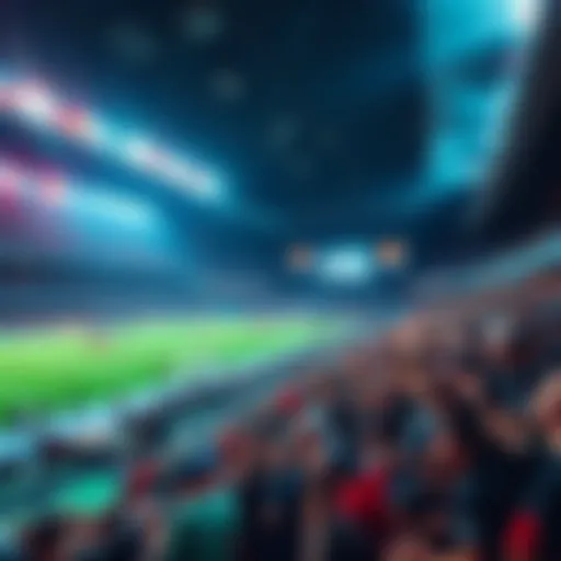 An artistic interpretation of aliens making an appearance at a sporting event in 2025, with a stadium filled with excited fans.