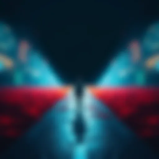 A person standing at a crossroads with two paths, one side vibrant and alive, the other dark and faded, representing the choice between life and death in a simulated reality.