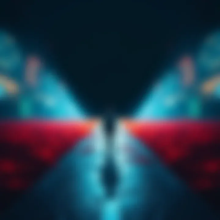 A person standing at a crossroads with two paths, one side vibrant and alive, the other dark and faded, representing the choice between life and death in a simulated reality.