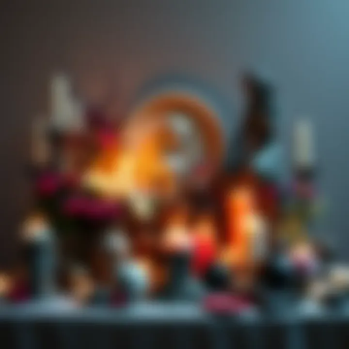 Altar for Aphrodite and Lilith A beautifully arranged altar featuring symbols and offerings for Aphrodite and Lilith, showcasing candles, flowers, and meaningful artifacts.