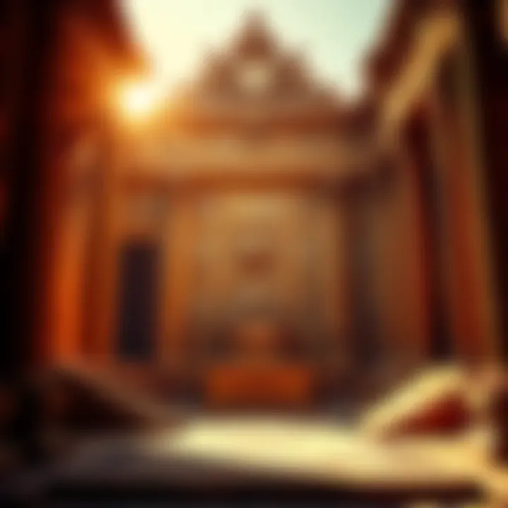 A detailed view of the altar dedicated to Apollo, showcasing intricate carvings and symbols associated with the god, bathed in warm sunlight.