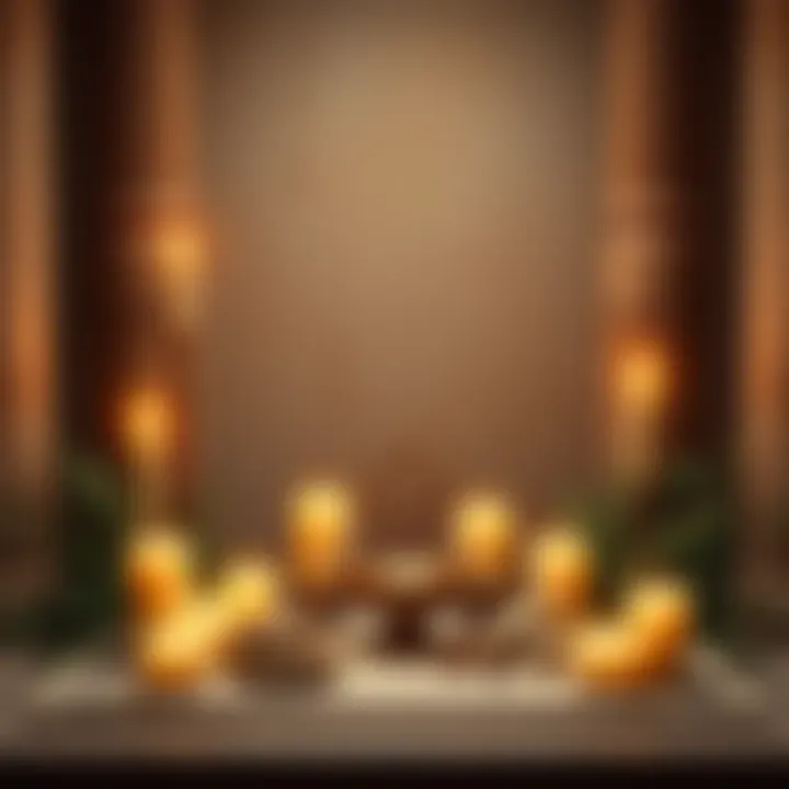 A simple altar dedicated to Apollo, featuring candles, laurel leaves, and small offerings, surrounded by a serene setting.