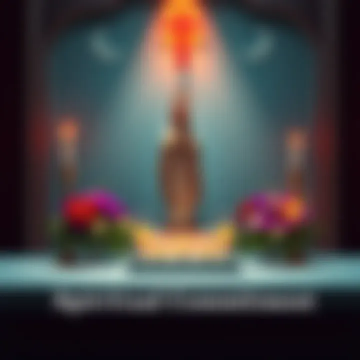 A peaceful altar setup featuring candles, flowers, and a statue of the Blessed Virgin, symbolizing spiritual commitment and devotion.