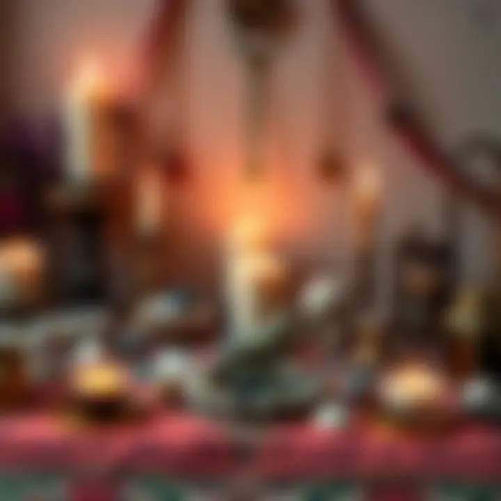 An intricate altar setup showcasing various essential spiritual items
