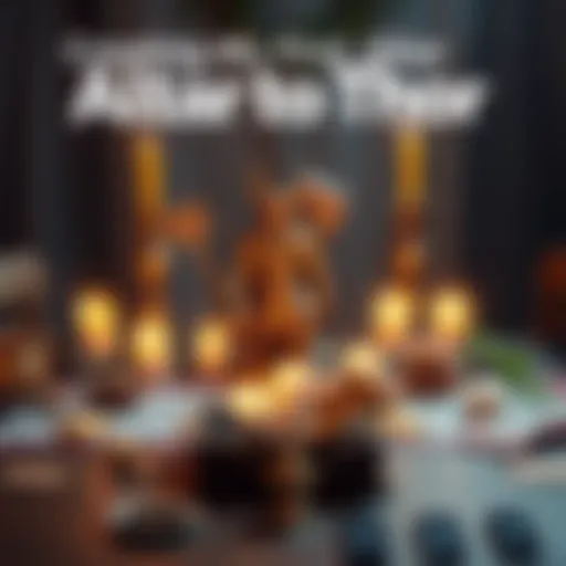 A personal altar with a Thor statue, candles, and offerings arranged on a wooden table