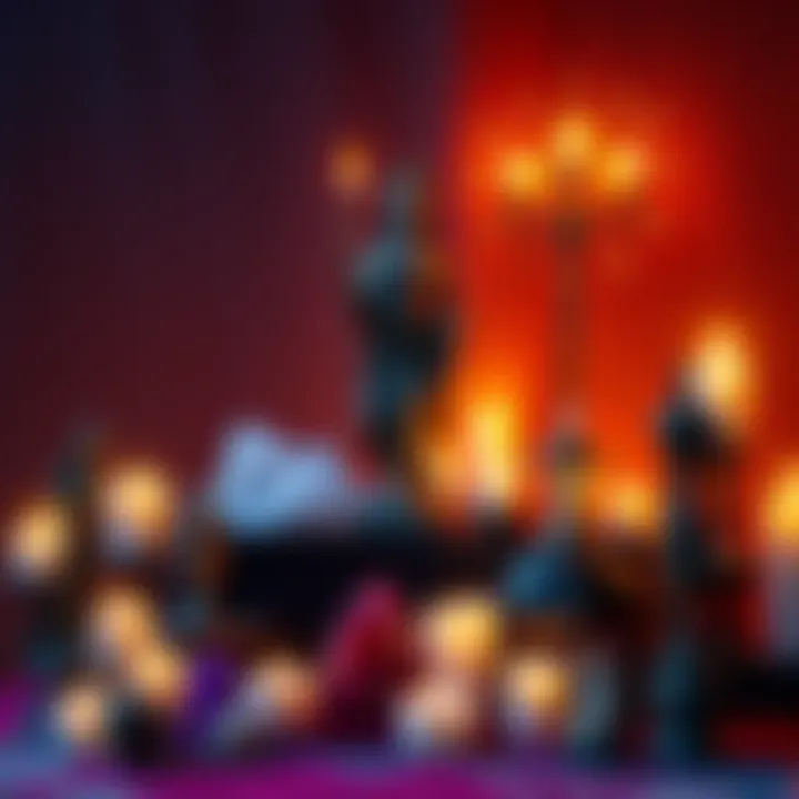 A beautifully arranged altar featuring candles, crystals, and a statue of a deity, symbolizing personal and spiritual growth.