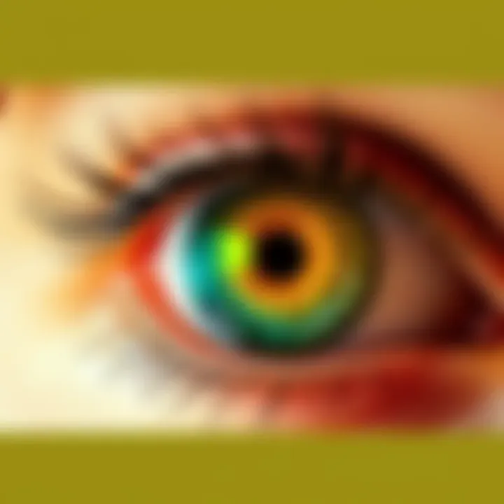 A close-up photo showing a person's eyes with a unique blend of amber and green colors, highlighting the distinct shades and patterns in the iris.