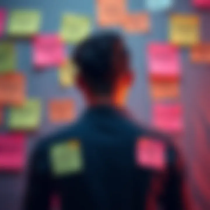 A person pondering over various ambiguous phrases written on sticky notes, illustrating confusion in communication.