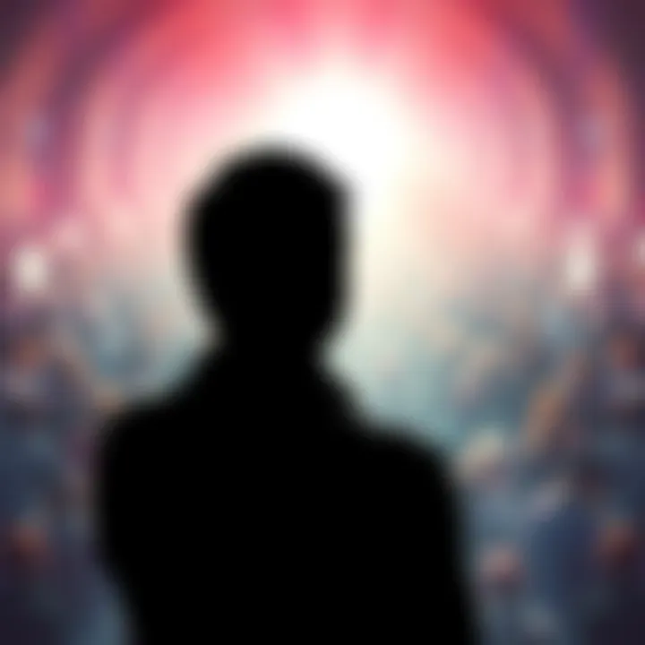 America's Cultural Shadow A silhouette of a person facing a diverse crowd, symbolizing America's struggle with globalization and cultural identity.