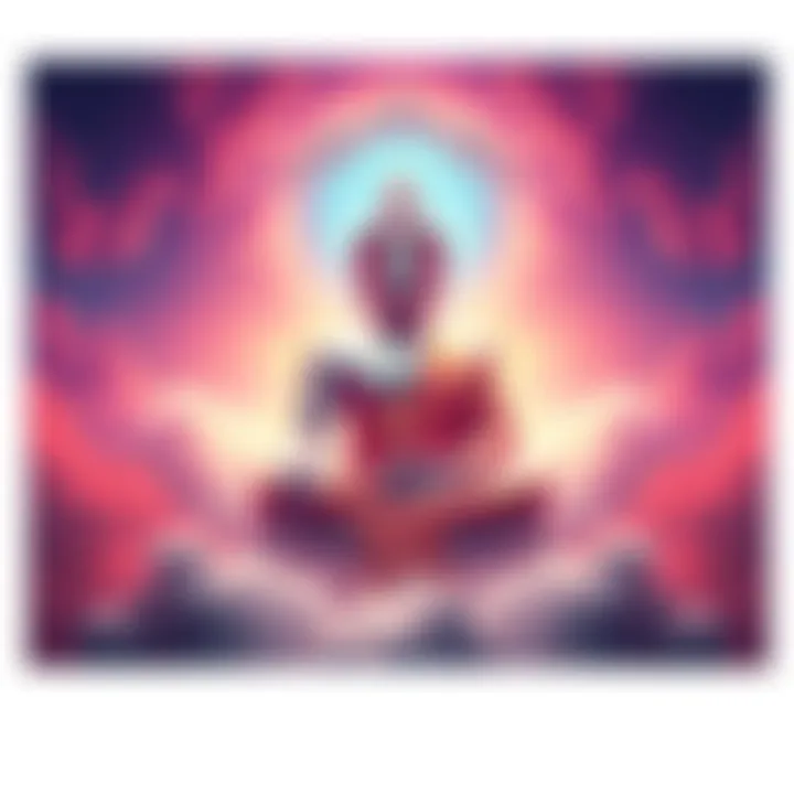 A serene image of Amitabha Buddha surrounded by vibrant colors and soft clouds, symbolizing a transition from nightmare to peaceful dreams.