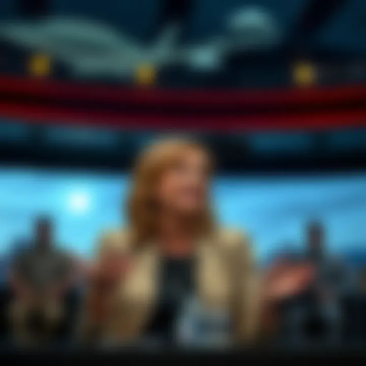 Amy Eskridge speaking on a panel about UFO disclosure and its connection to Huntsville, Alabama, with military backgrounds evident in the setting